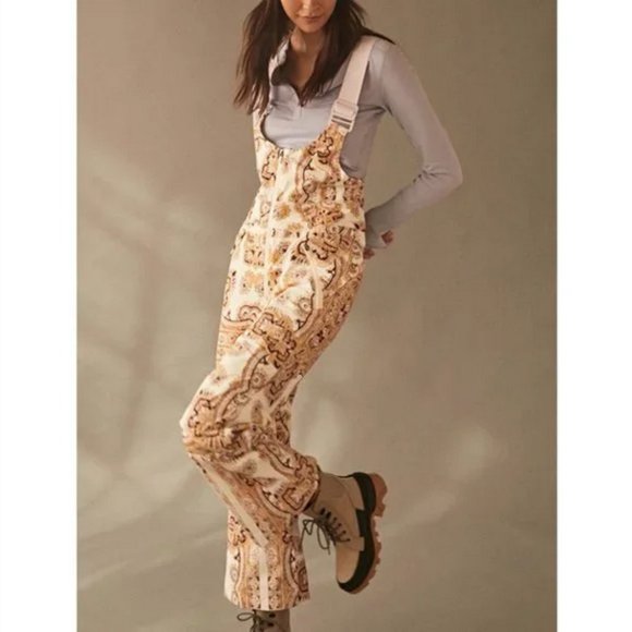 Free People Movement Alpine Glow Printed Snow Bib in Brushed Sail Paisley Size S - Picture 2 of 15